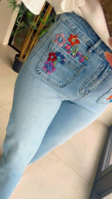 Broek jeans bloemen broderie 
