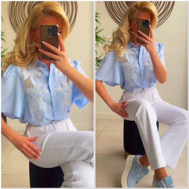 Blouse bleu broderie White 