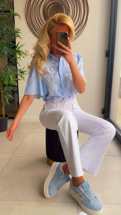 Blouse bleu broderie White 