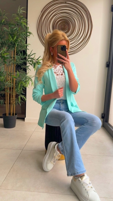 Blazer mint gestropte mouw 
