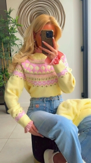 Pull geel pink 