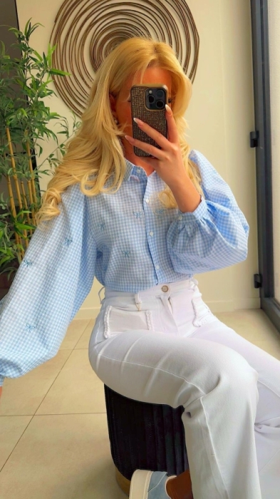 Blouse Light bleu bow 