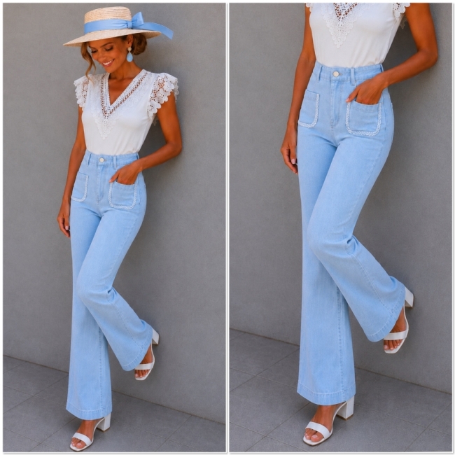 Pants Wide legLight bleu sac