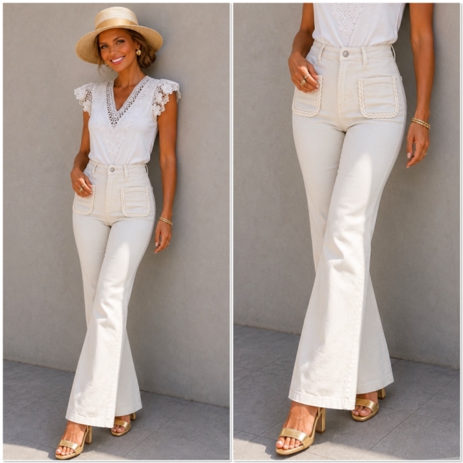 Pants Wide leg crème sac