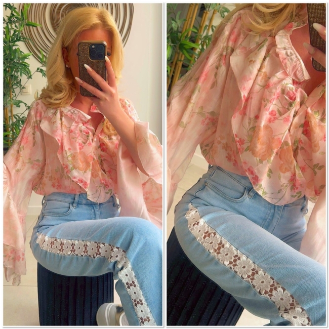Blouse salmon flowers frulle