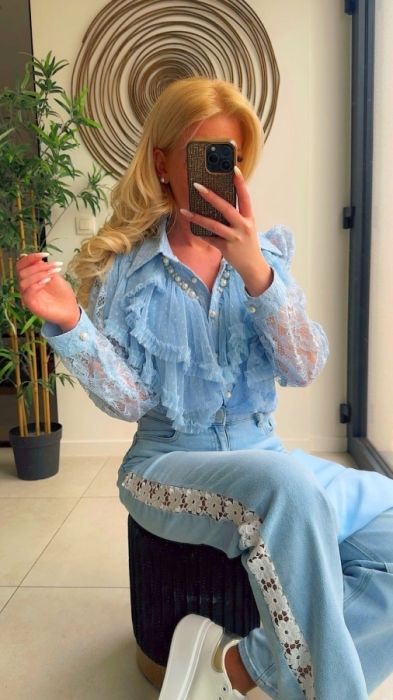 Bloes blauw kant Perle frull