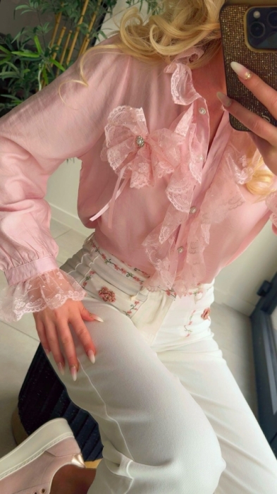 Blouse pink dentaill frull