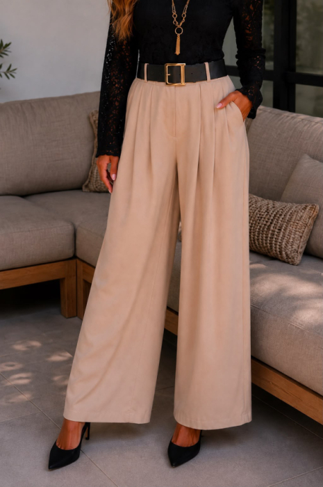 Broek wijd beige 