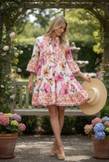 Kleed écru pink bloemen 