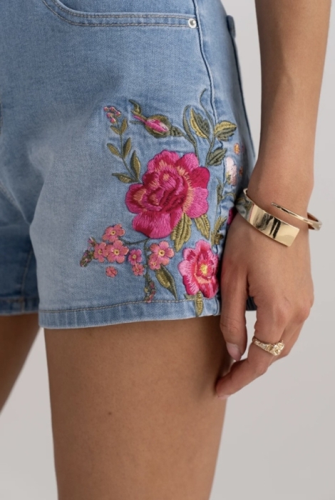 Short jeans broderie bloemen 