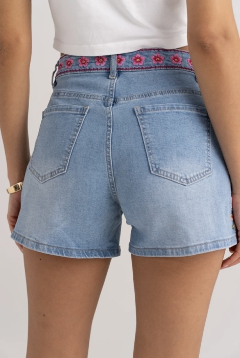 Short jeans broderie bloemen 