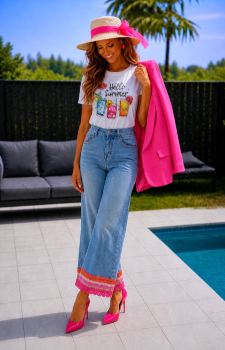 T shirt white hello summer 