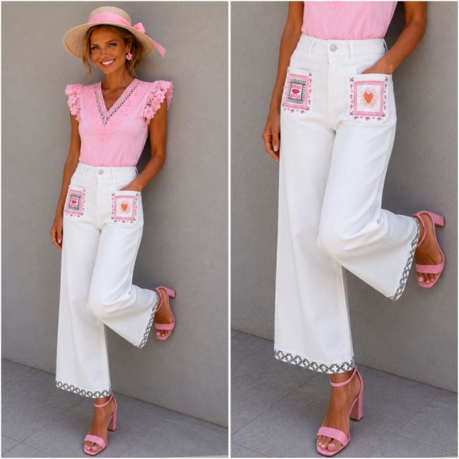 Pants White Wide leg color