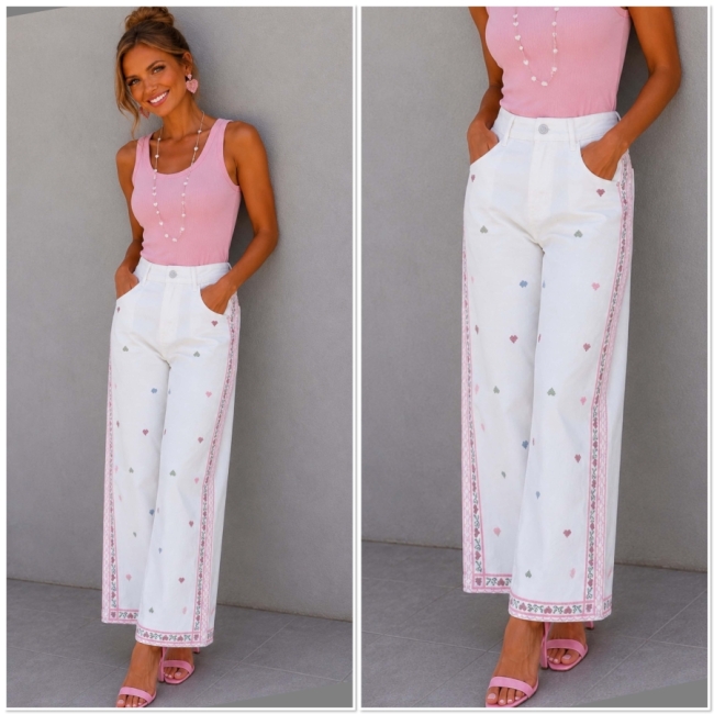 Pants Wide leg White hearts 