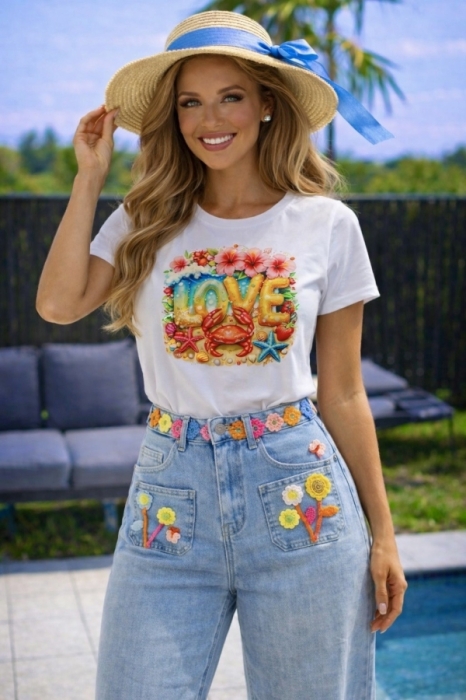 T shirt white love color 