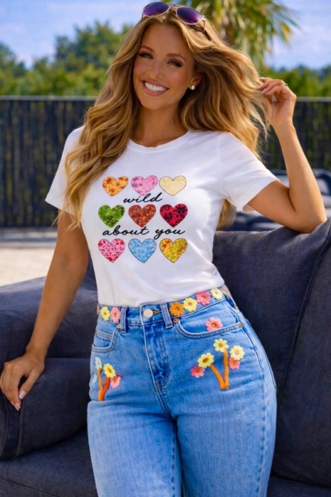 T shirt blanc coeurs color