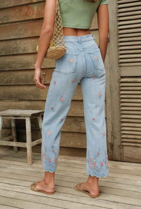 Jeans Wide leg broderie bloemen 
