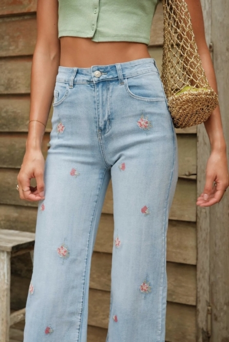 Jeans Wide leg broderie bloemen 