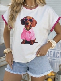 T shirt wit pink teckel