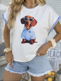 T shirt wit lichtblauw teckel 