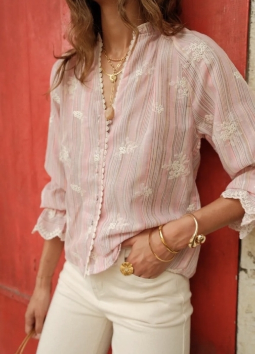 Bloes lichtroze streepjes & broderie 