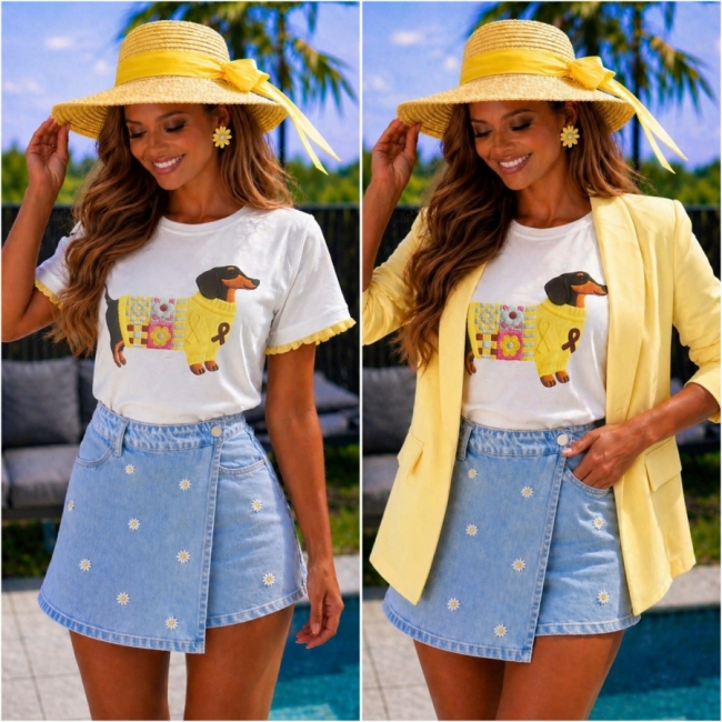 T shirt white teckel yellow