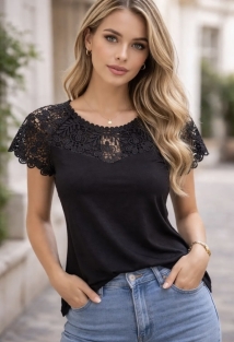 T shirt zwart kant 