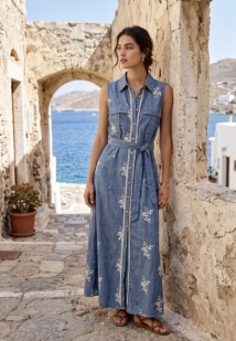 HemdKleed lang blauw broderie 