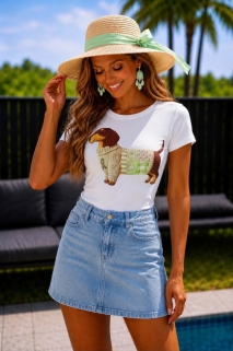 T shirt wit groen teckel strass