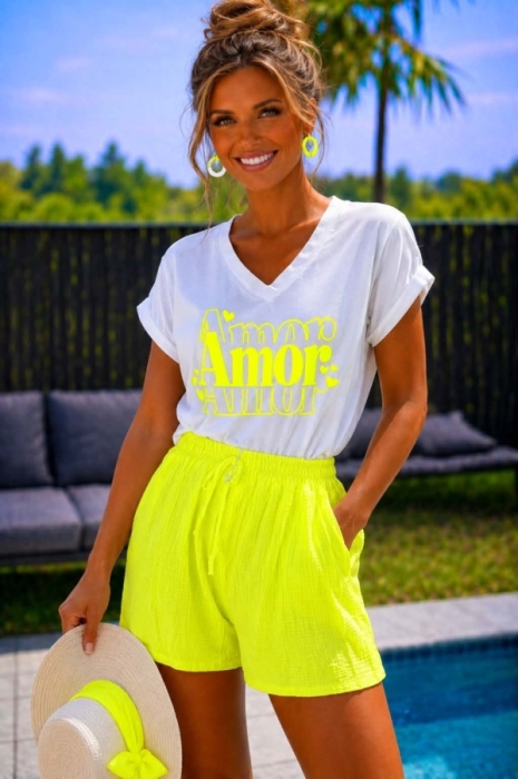 T shirt amour fluo geel