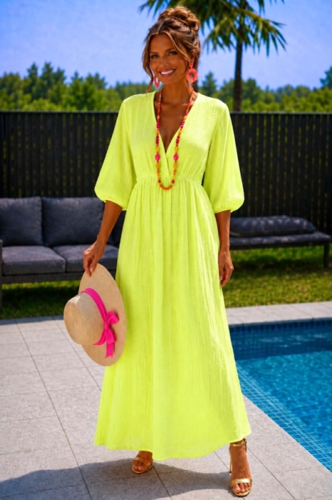 Kleed lang fluo geel mouw 