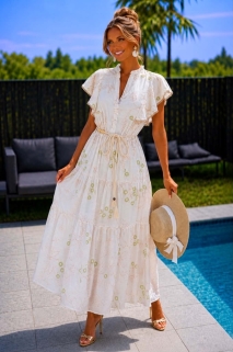 Robe crème longue kaki accent 