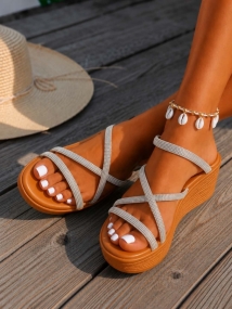 Sleehak slipper camel strass