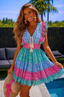 Robe bleu vert fushia 