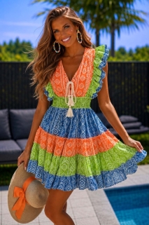 Robe bleu orange vert 