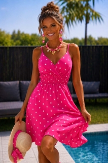 Kleed fushia bolletjes wit 