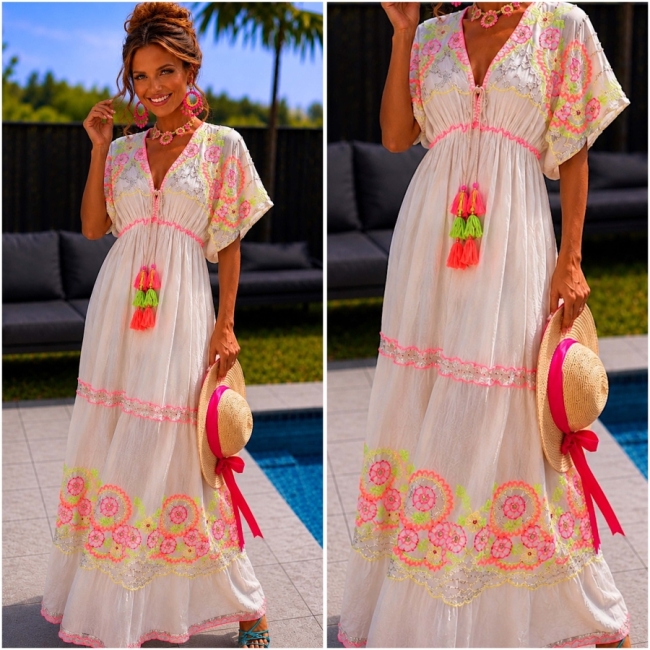 Robe crème orange boho 