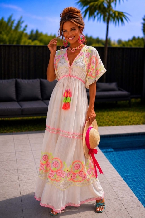 Robe crème orange boho 