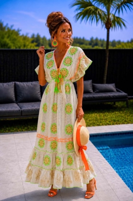 Dress crème green orange 