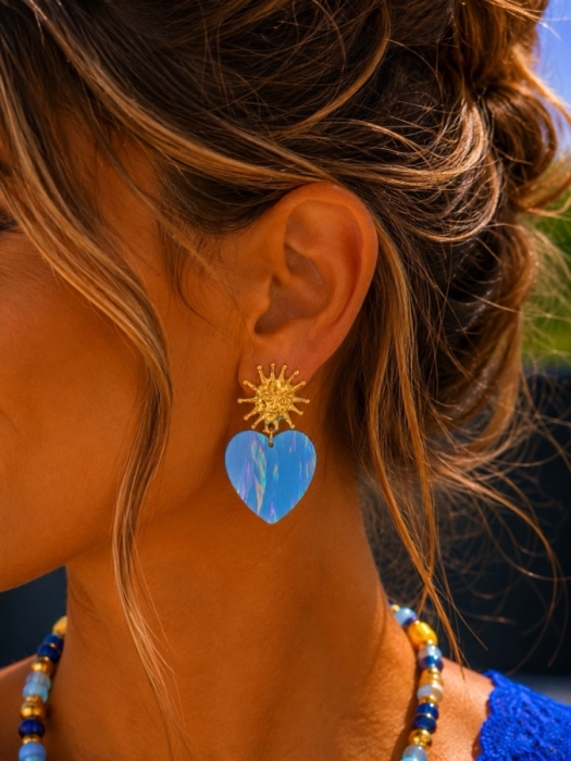 Oorbellen hart blauw sun 