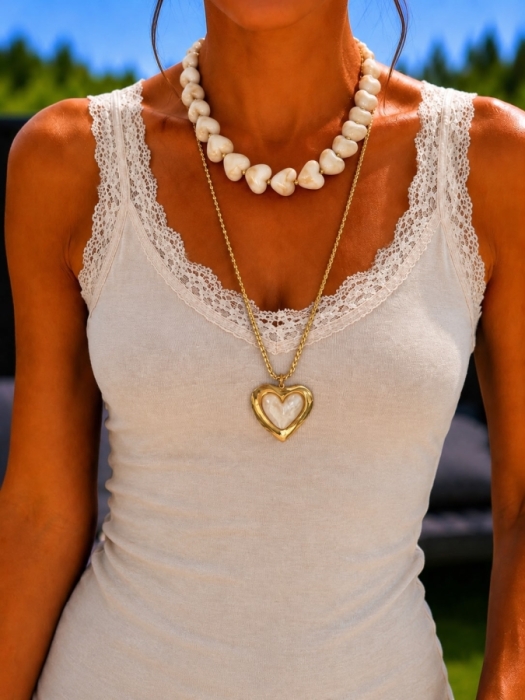 Ketting lang goud beige hart 