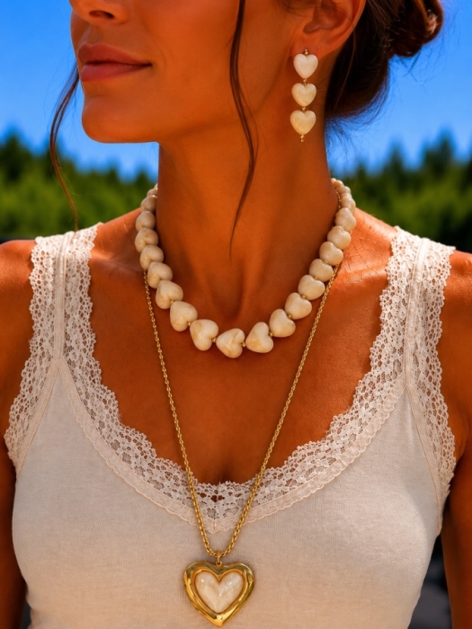 Ketting lang goud beige hart 