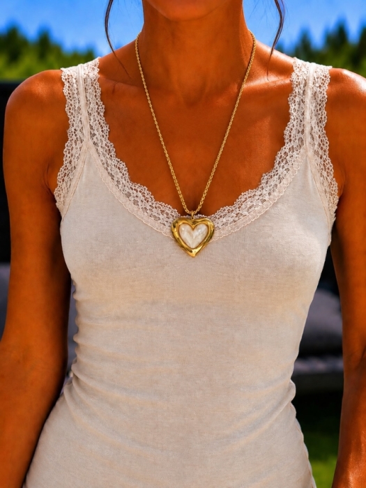 Ketting lang goud beige hart 