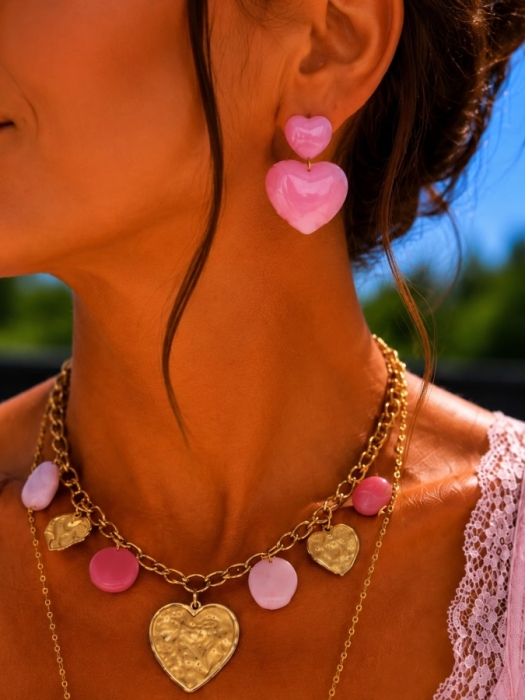 Oorbellen pink hartjes 