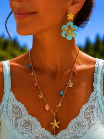 Boucles turquoise gold fleur 