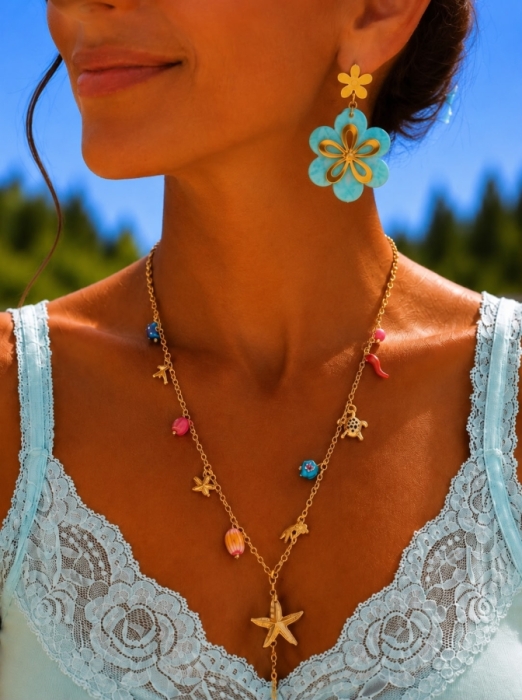 Boucles turquoise gold fleur 