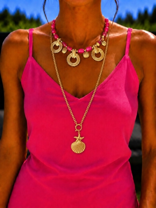 Halsketting fushia gold 