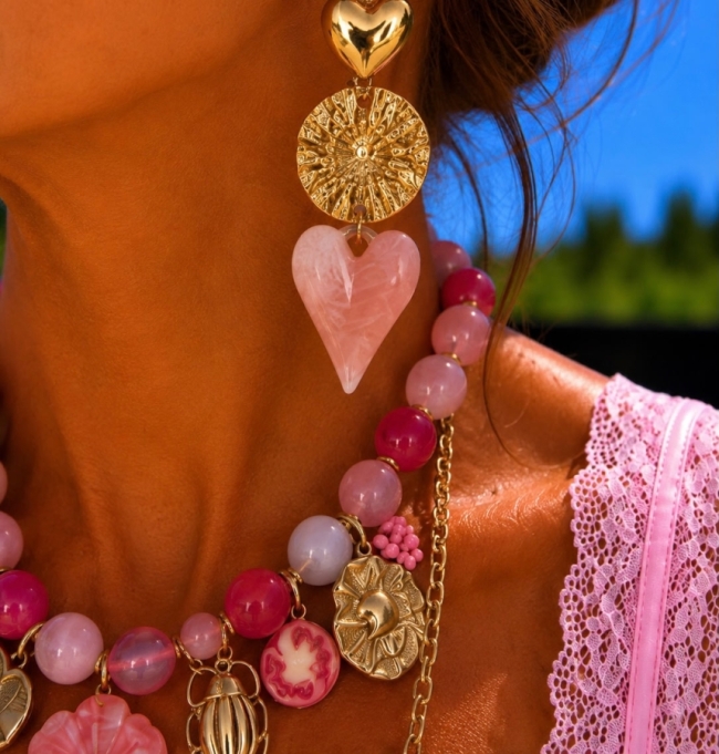 Oorbellen pink gold hartjes 
