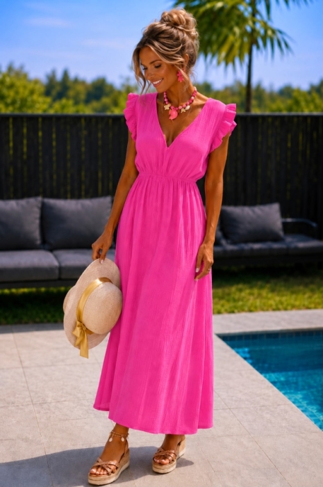 Robe longue fushia tetra