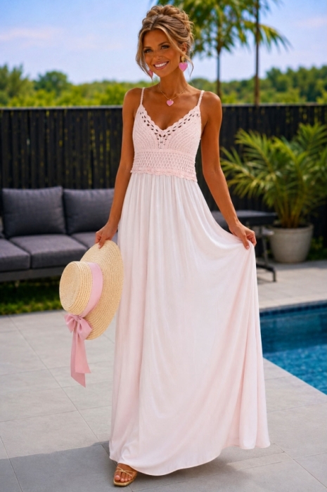 Robe longe pink Claire buste croché 